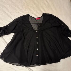 ANALOGY Black  Button-Up Top Size Small Blouse V Neck 3/4 Sleeve